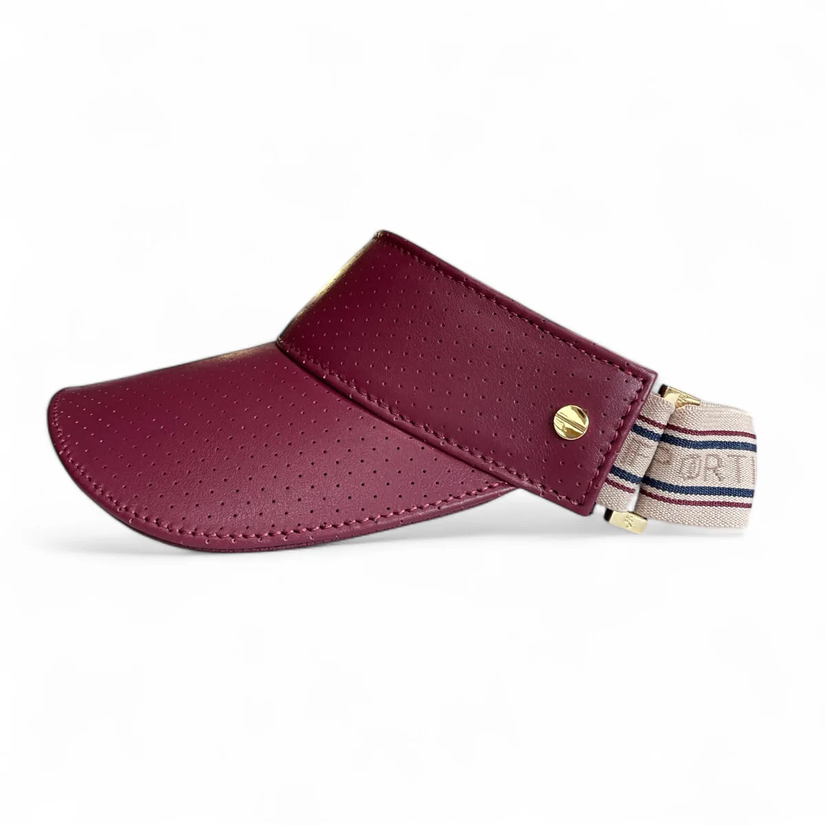 The Visor - Crimson Leather, Varsity Striped Elastic & Gold | Fenix Sportier