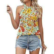 Ivicoer Tank Top for Women Pleated High Neck Halter Tops Casual Sleeveless Shirts Loose Fit S-XXL | Amazon (US)