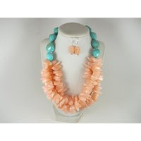 Chunky Pink Necklace, Multi Strand Statement Peach Beaded Turquoise Beads, Jewelry, And | Etsy (US)