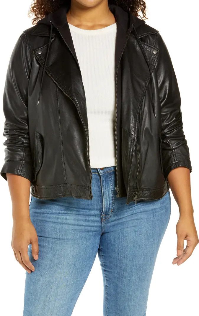 Leather Moto Jacket with Removable Hood | Nordstrom