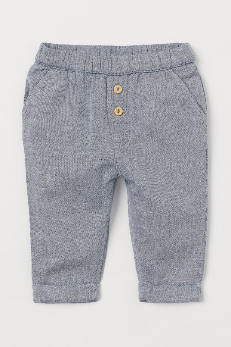 Baby Exclusive. Pants in double-weave organic cotton fabric. Covered elasticized waistband, mock ... | H&M (US + CA)