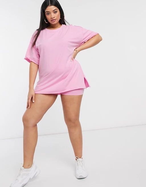 ASOS DESIGN Curve two-piece super oversized t-shirt with exposed seams in washed pink | ASOS (Global)