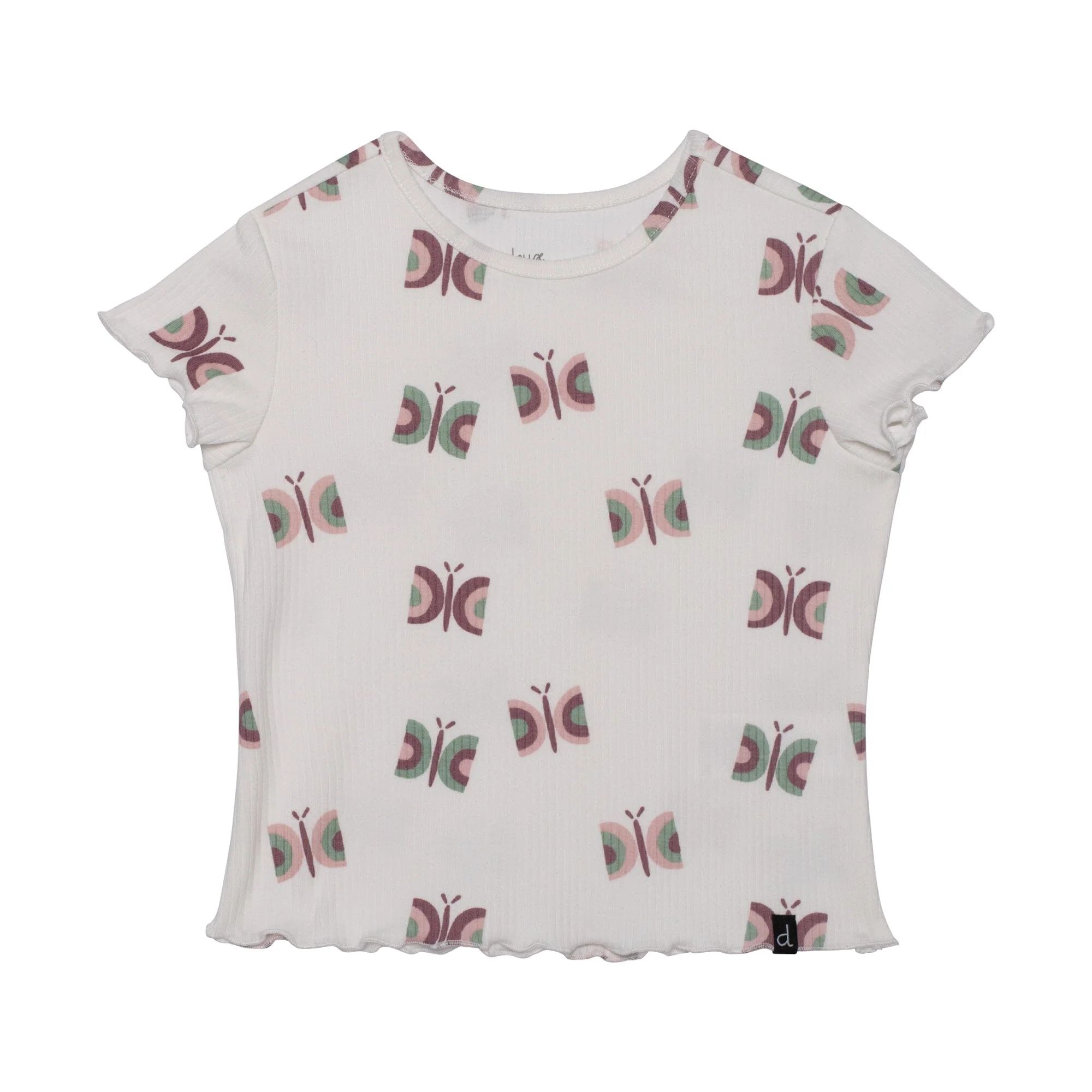 Printed Short Sleeve Tee Off White Butterflies | Deux par Deux Childrens Designer Clothing