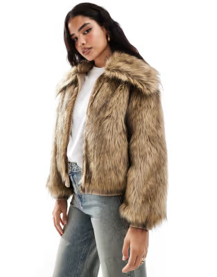 Stradivarius STR faux fur jacket in beige | ASOS (Global)