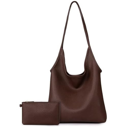 Hobo Bags for Women Leather Slouchy Tote Bag Soft Designer Shoulder Purses Top Handle Handbag for Ladies Girls (Coffee) | Amazon (US)
