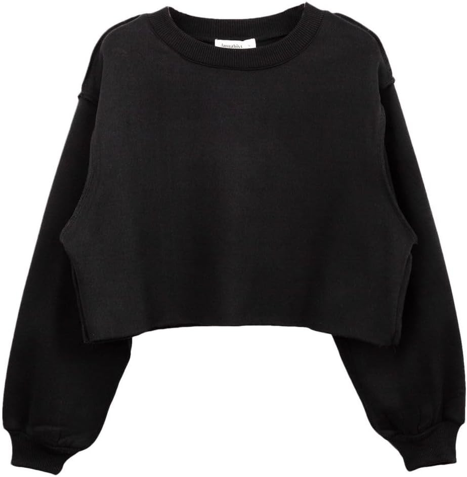 Amazhiyu Women's Fleece Raw Cut Cropped Sweatshirt | Amazon (US)