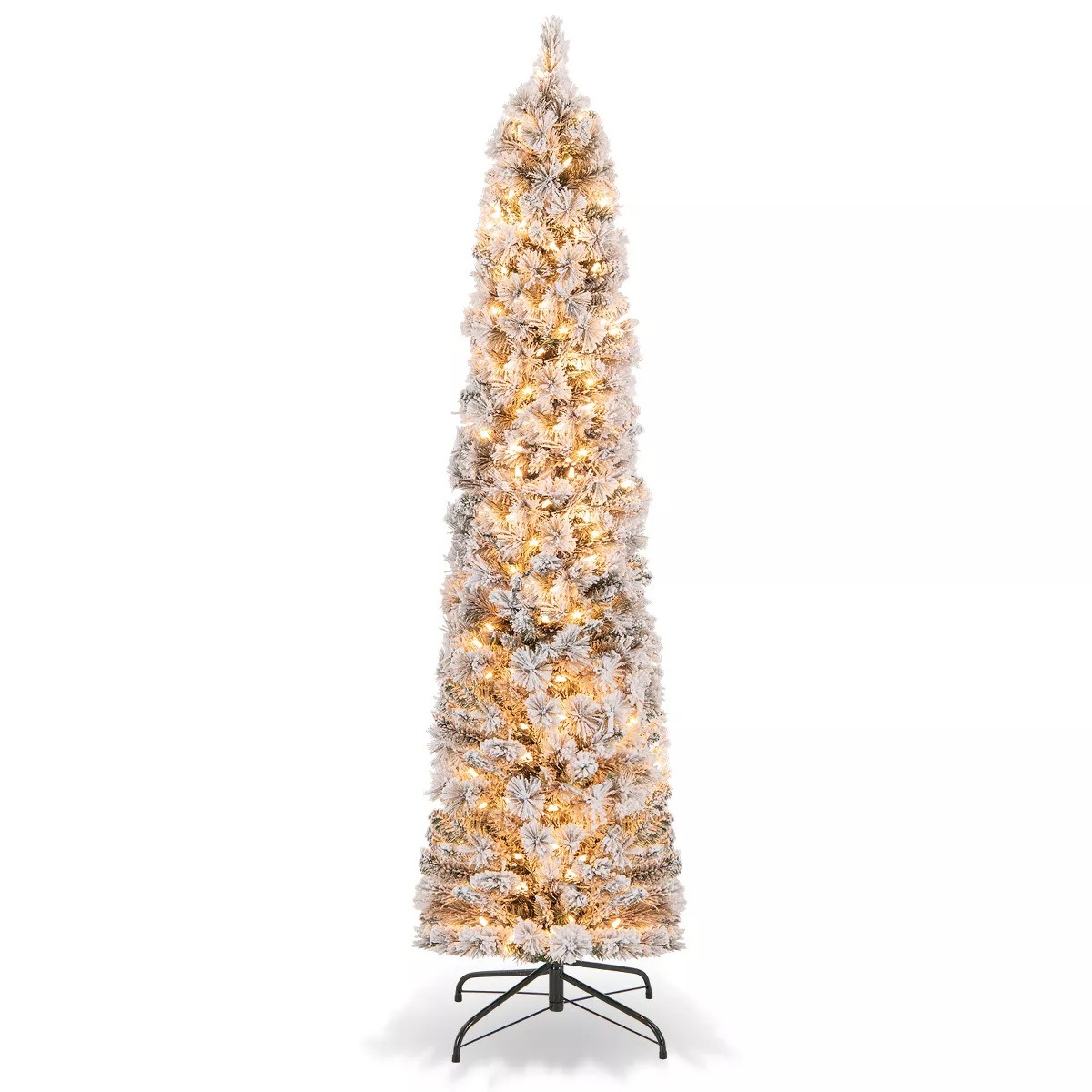 Tangkula 4.5/6/7FT Pre-lit Artificial Christmas Tree Snow-flocked Pencil Xmas Tree with 100/150/2... | Target