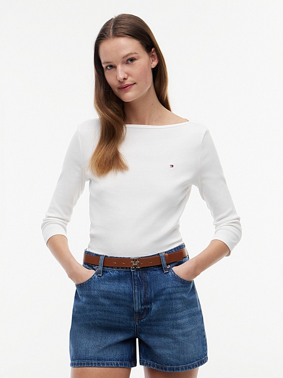 Slim Three-Quarter Sleeve Boat Neck T-Shirt | Tommy Hilfiger UK