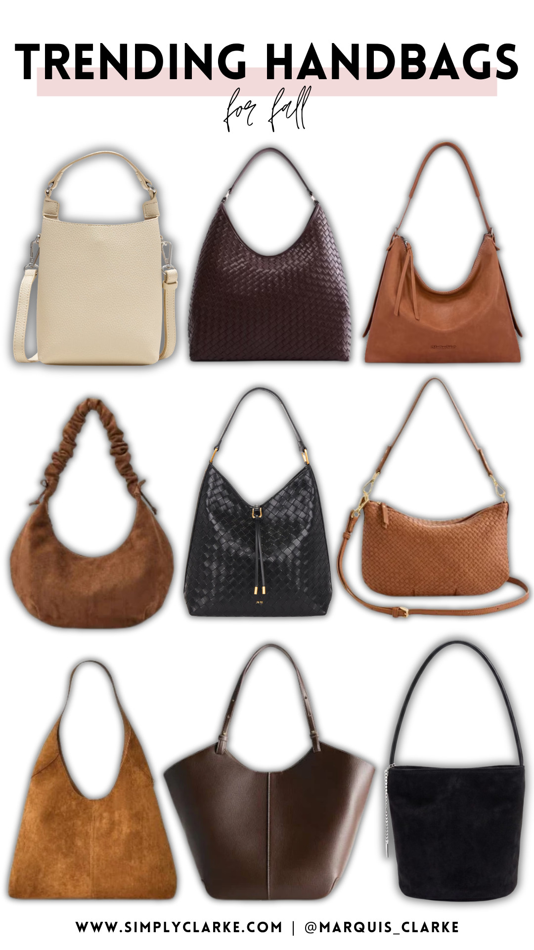The handbags everyone will be carrying this fall! From woven textures to rich suede and chocolate-brown shades, these are the styles completing every fall outfit. 

fall handbags - trending handbags - suede bags - woven bags - brown handbags - shoulder bags - fall accessories - women’s handbags - everyday bags - affordable handbags

 

 #LTKootd #LTKmomlife #LTKSeasonal