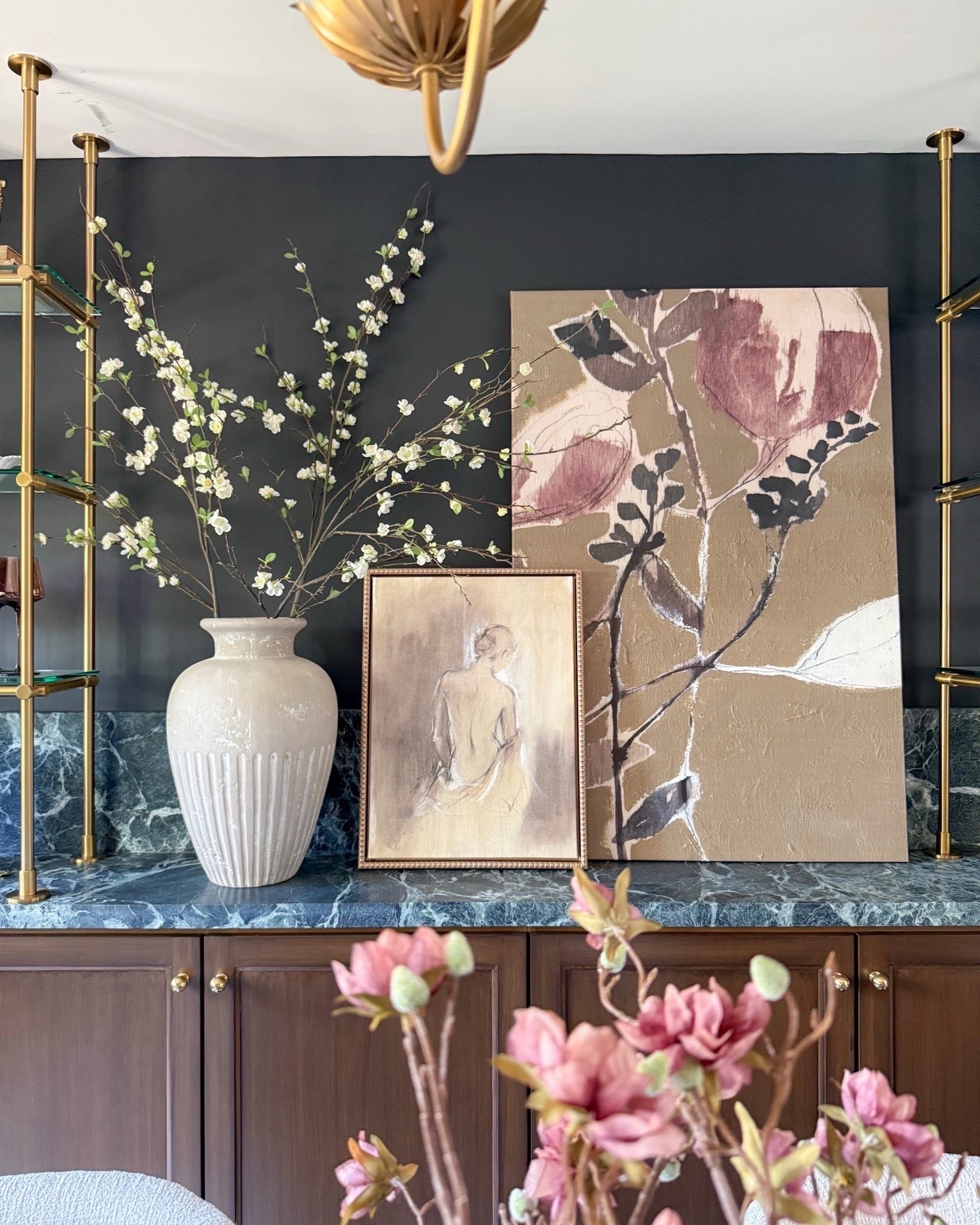 Dining room artwork and decor! The large piece is 48”x32” and the smaller is 24”x18". I have 3 stems in the vase!

#LTKHome #LTKSeasonal #LTKvlog