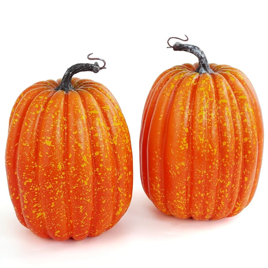 Artmag 8 Inch Large Artificial Pumpkins, 2PCS Big Orange Drawing Line Faux Foam Harvest Pumpkins ... | Amazon (US)