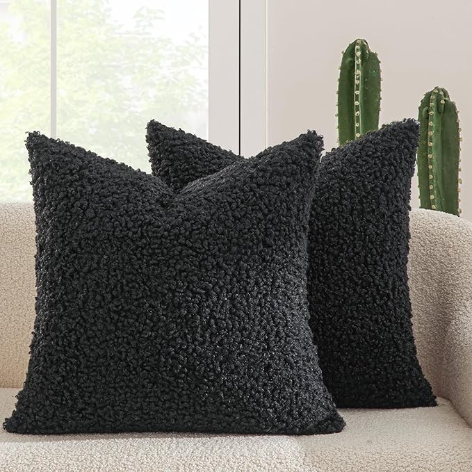 MIULEE Pack of 2 Throw Pillow Covers 18x18 Inch Neutral Black Faux Fur Decorative Sherpa Pillow C... | Amazon (US)