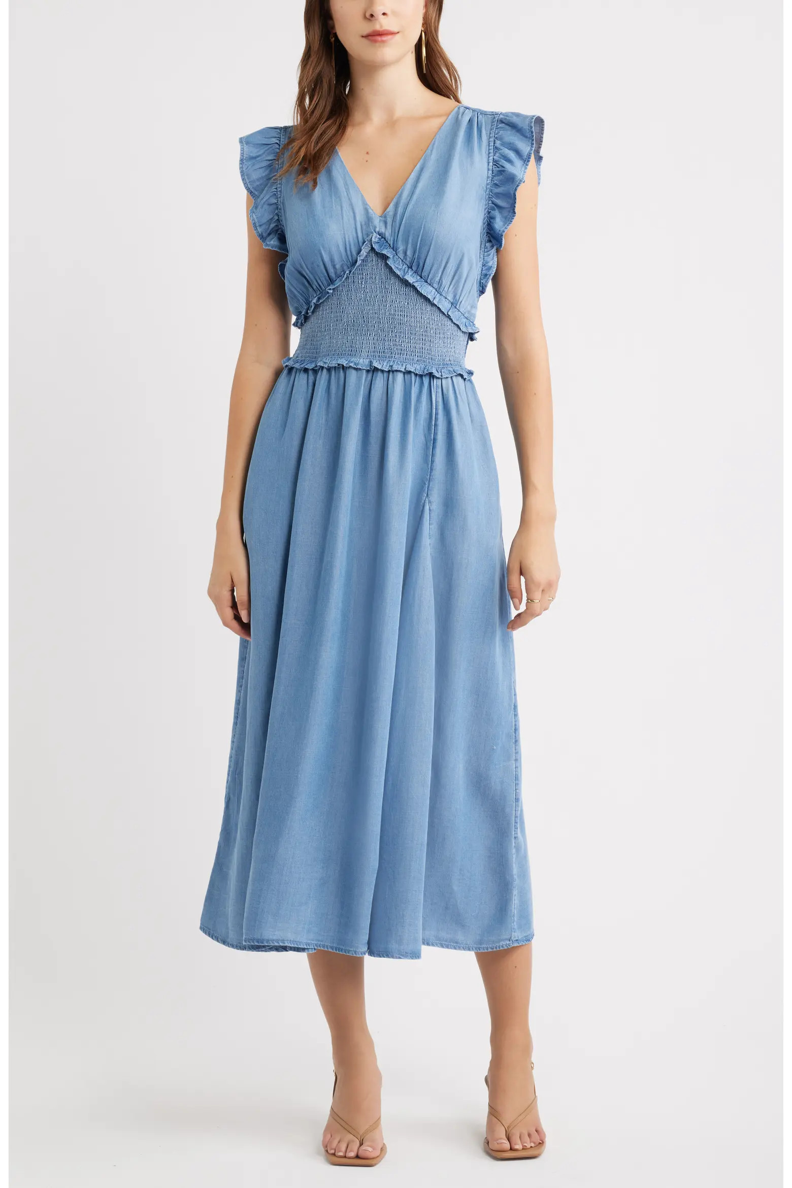 Smocked Chambray Midi Dress (Women) | Nordstrom | Nordstrom