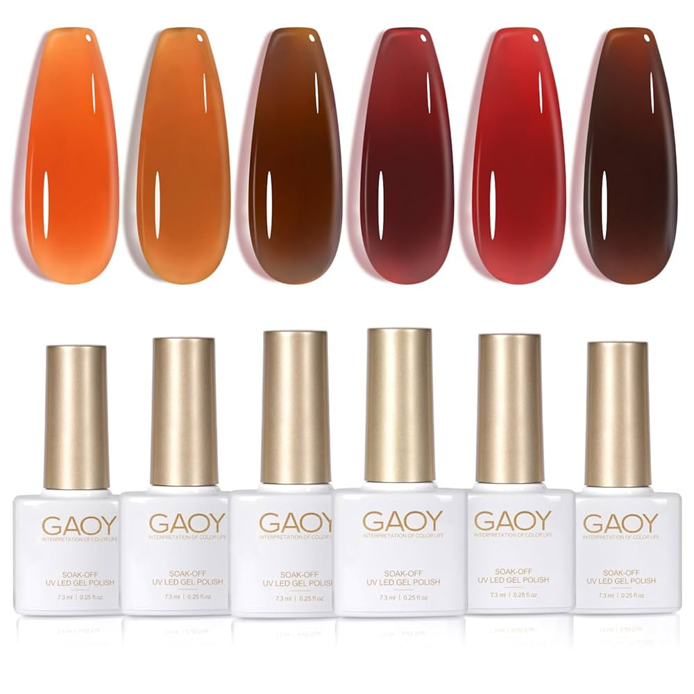 GAOY Jelly Brown Gel Nail Polish Set, 6 Transparent Colors Dark Red Orange Pumpkin Soak Off UV Li... | Amazon (US)
