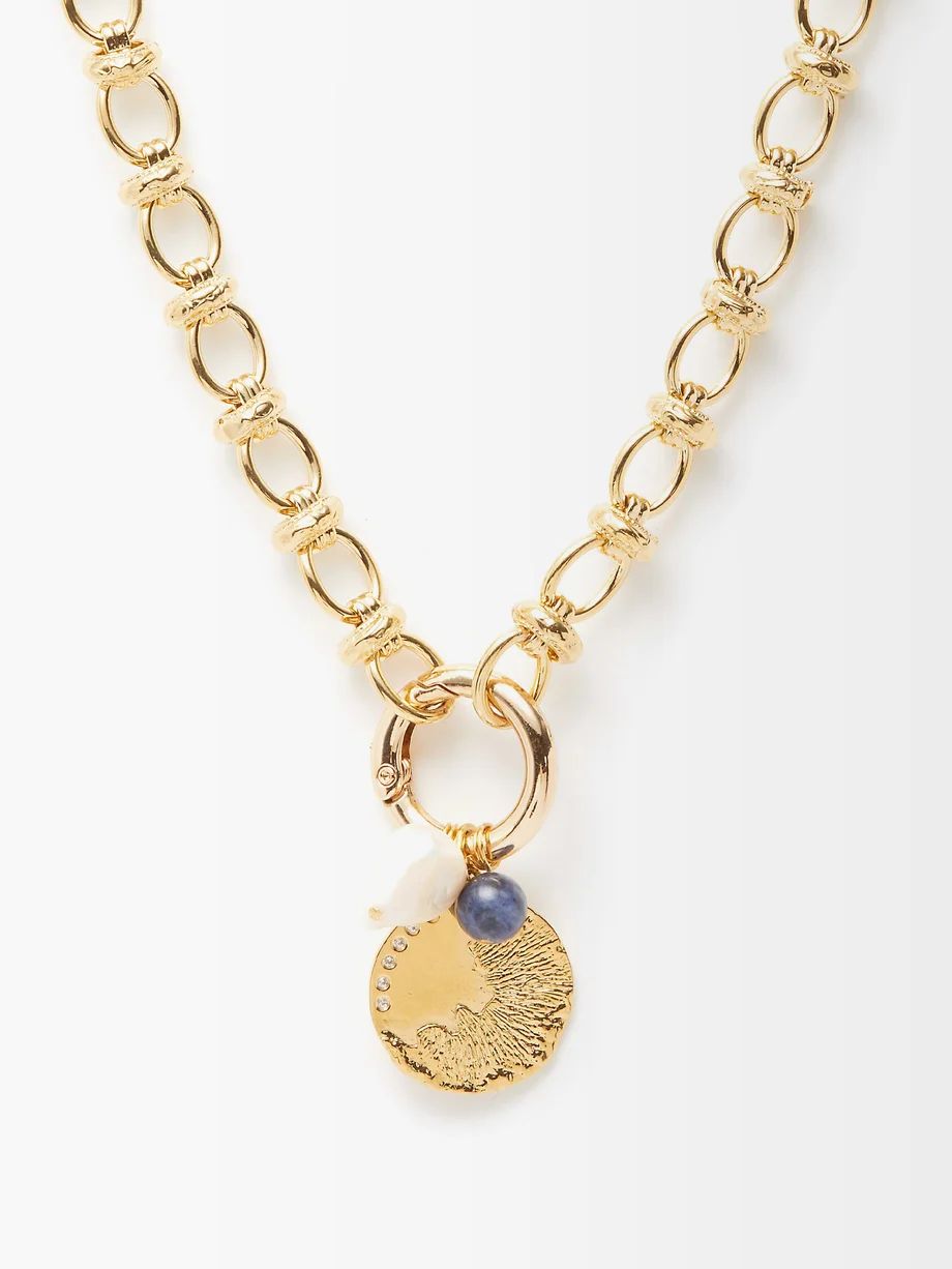 Sky sapphire, pearl & 18kt gold-plated necklace | Matches (US)