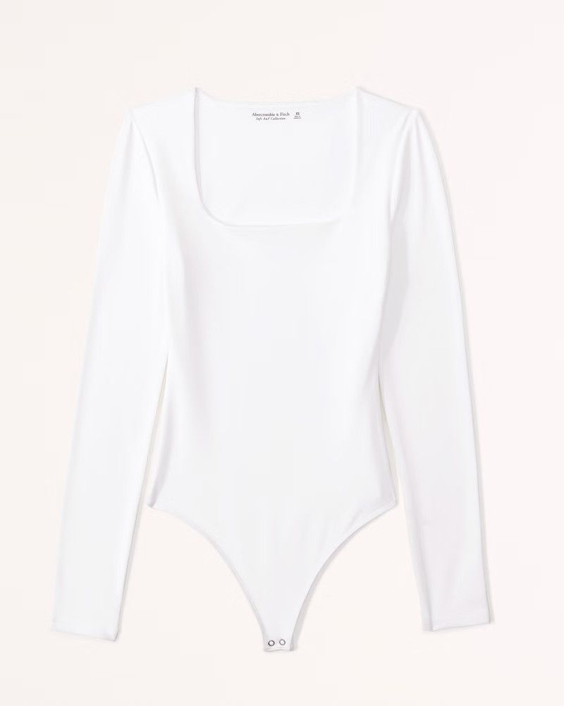 Long-Sleeve Scoopneck Bodysuit, Work Tote, White Pants, Tan Blazer, Spring Looks, White Bodysuit | Abercrombie & Fitch (US)