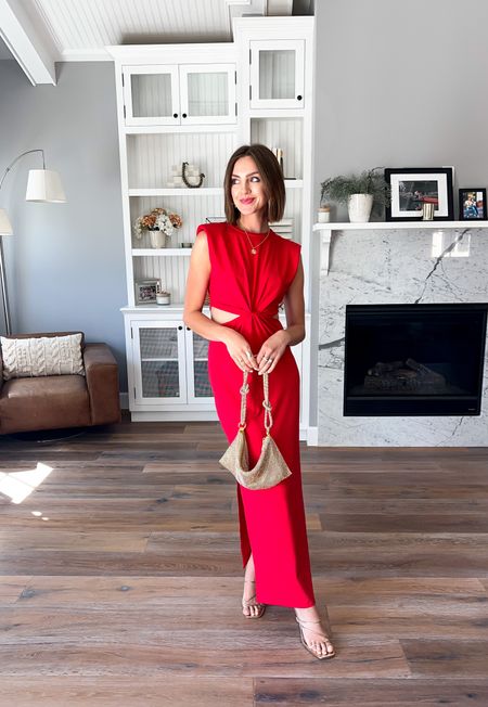 Red dress // wedding guest dress // girls night outfit // date night outfit // sparkly bag // everything tts 

#LTKunder50 #LTKFind #LTKSeasonal