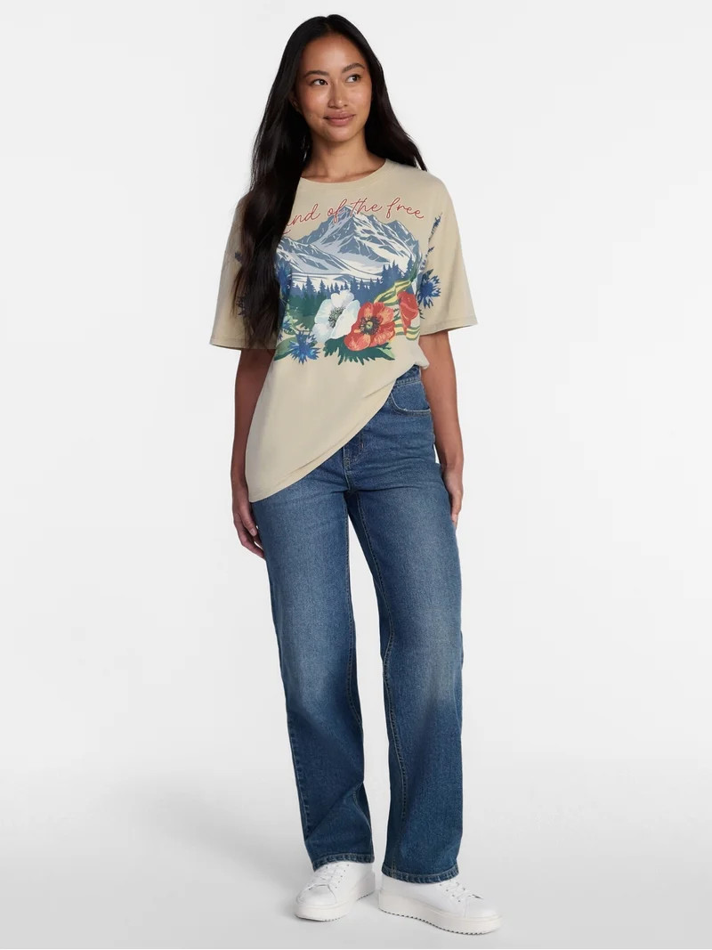 Americana Landscape Women's Graphic Cotton Tee with Short Sleeves from Way to Celebrate, Sizes XX... | Walmart (US)
