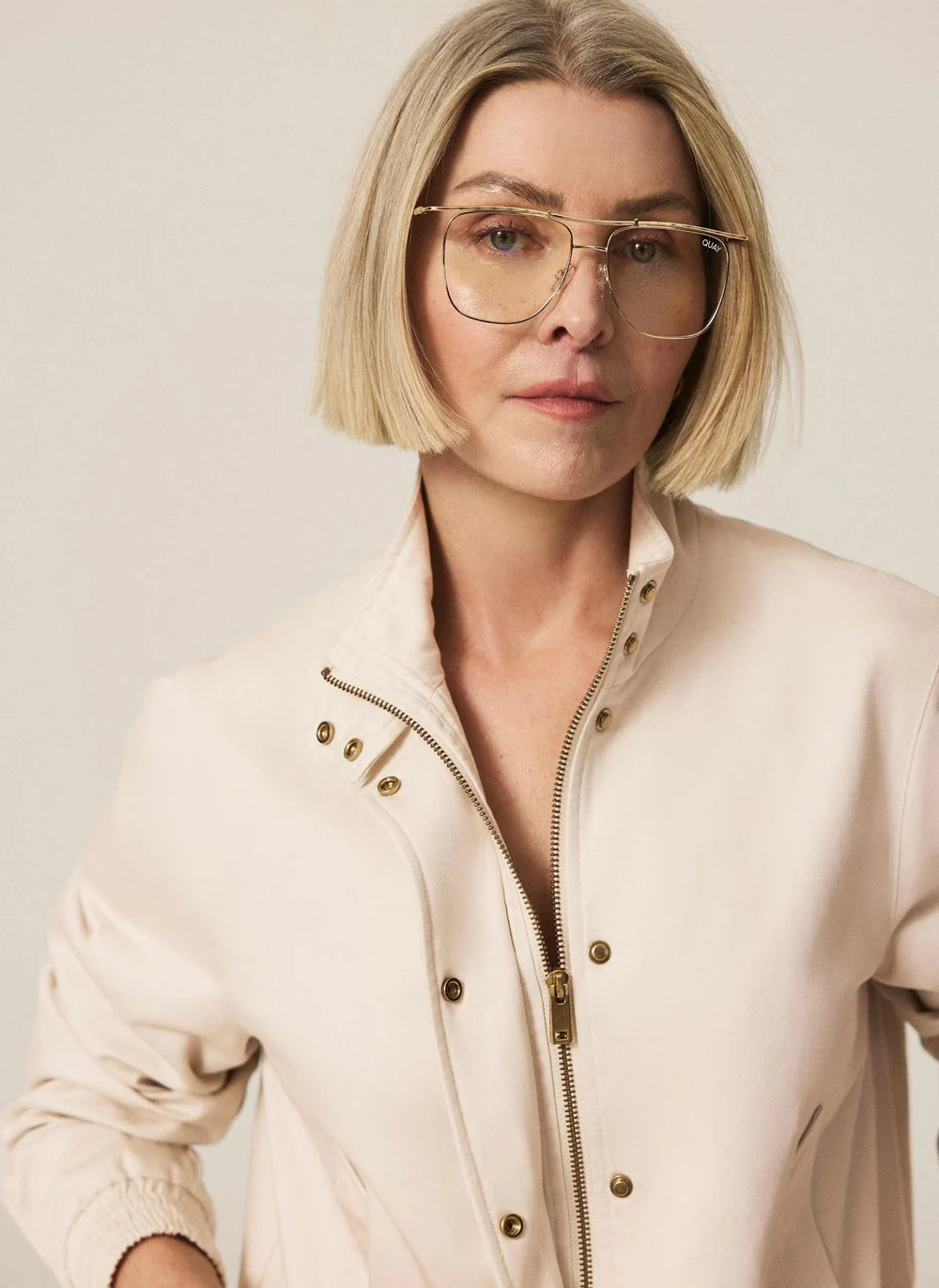 Neutral Funnel Neck Bomber Jacket | Mint Velvet