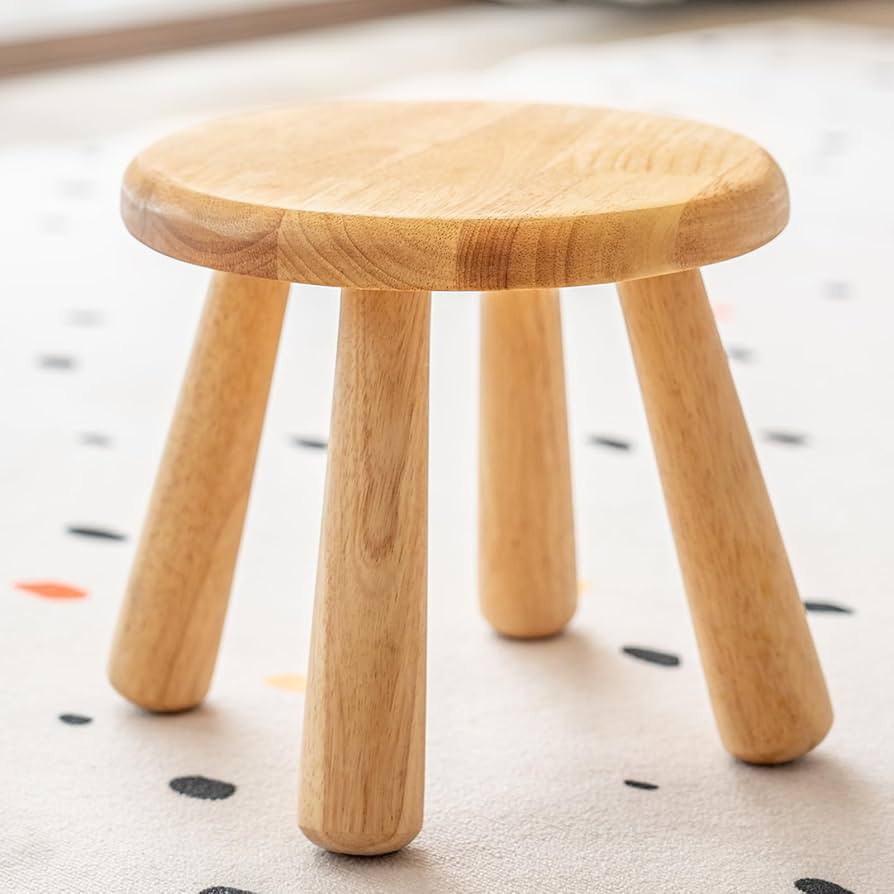Small Solid Wood Stool, 10" Round Wooden Step Stool for Kids & Adults, Sturdy Plant Stand, Low Si... | Amazon (US)