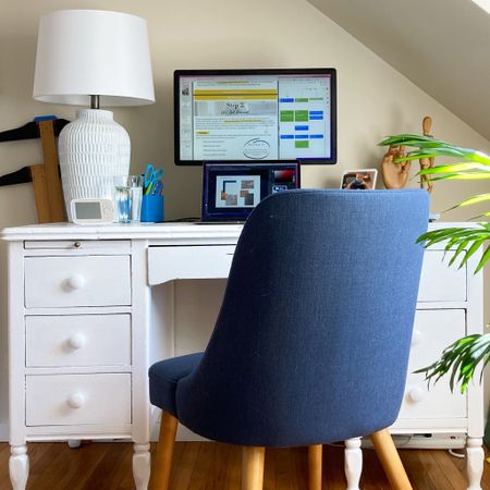 Wfh, office setup, office space, home office, white desk, blue desk chair, white target lamp, textured lamp, table lamp, blue chair

#LTKFind #LTKhome