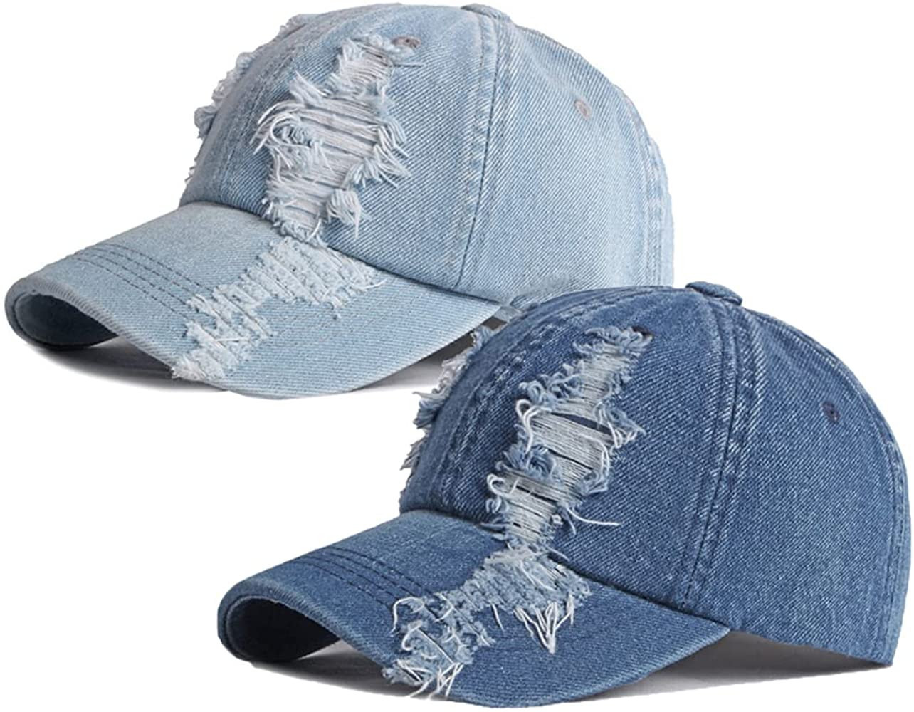 Vintage Washed Denim Distressed Dad Hats Adjustable Baseball Caps for Men Women | Amazon (US)