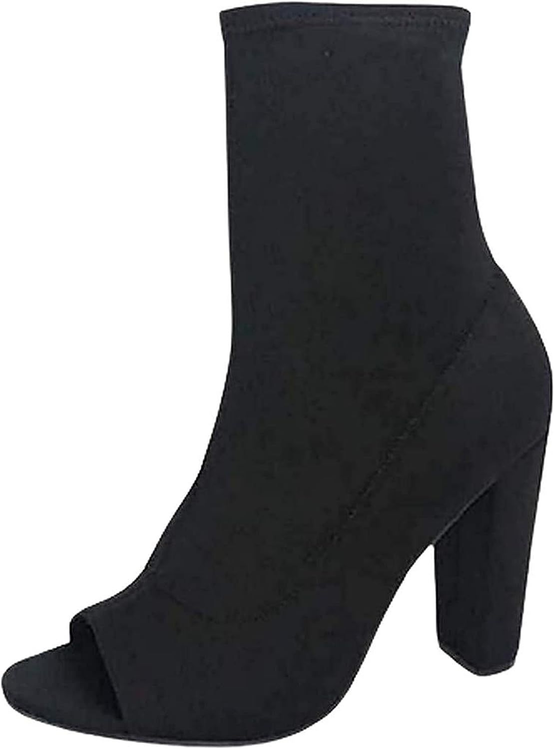 Women Elastic Peep Toe Block Heel Ankle Height Bootie | Amazon (US)