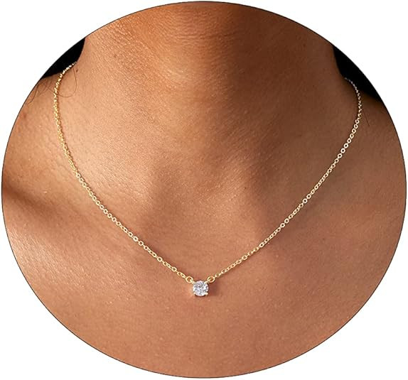 LEXODY Diamond Necklaces for Women, Dainty 14k Gold Plated Leaf Pendant Necklace Layered CZ Neckl... | Amazon (US)