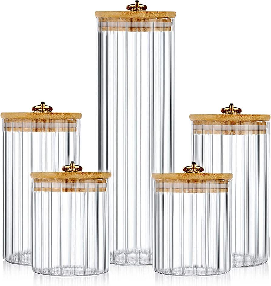 FANTESTICRYAN Glass Storage Jars Set of 5, Decorative Coffee Bar Container with Airtight Bamboo L... | Amazon (US)
