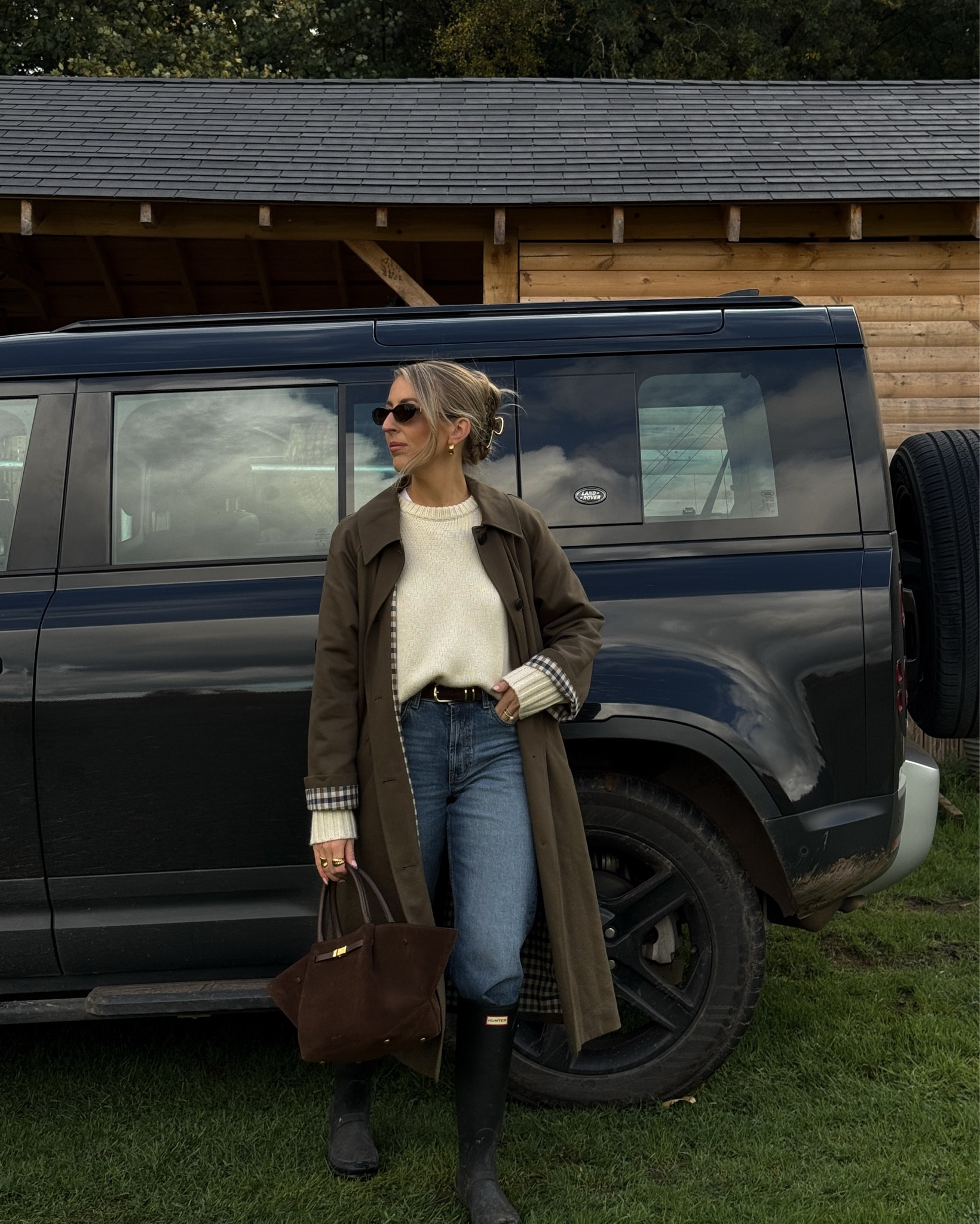 Countryside outfit 🪵🌳

Hunter wellies, jeans, Sezane trench coat, khaki trench, cream jumper, demellier bag 

#LTKuk #LTKstyletip #LTKautumn
