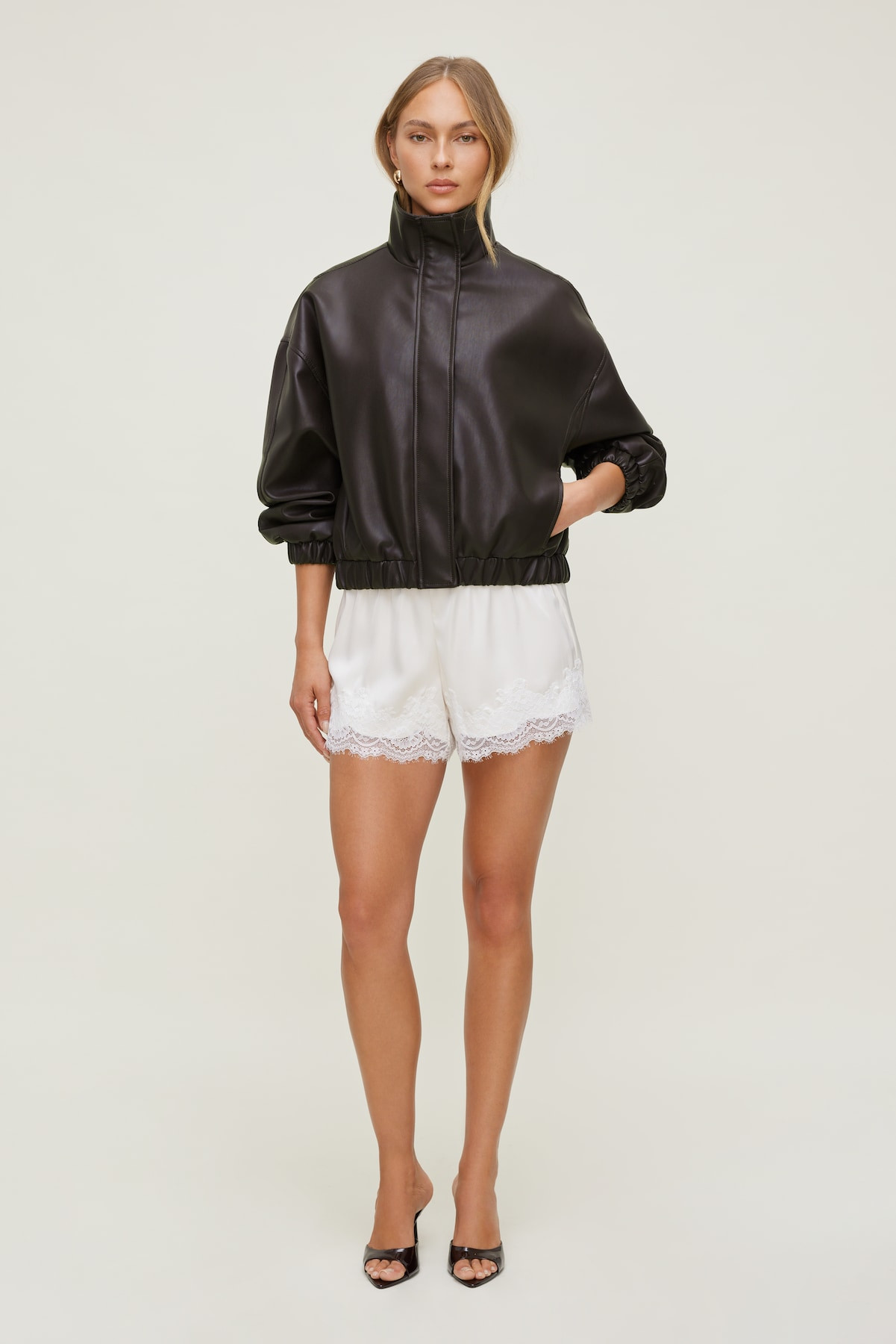 Oversized Faux Leather Bomber Jacket | Dynamite Clothing