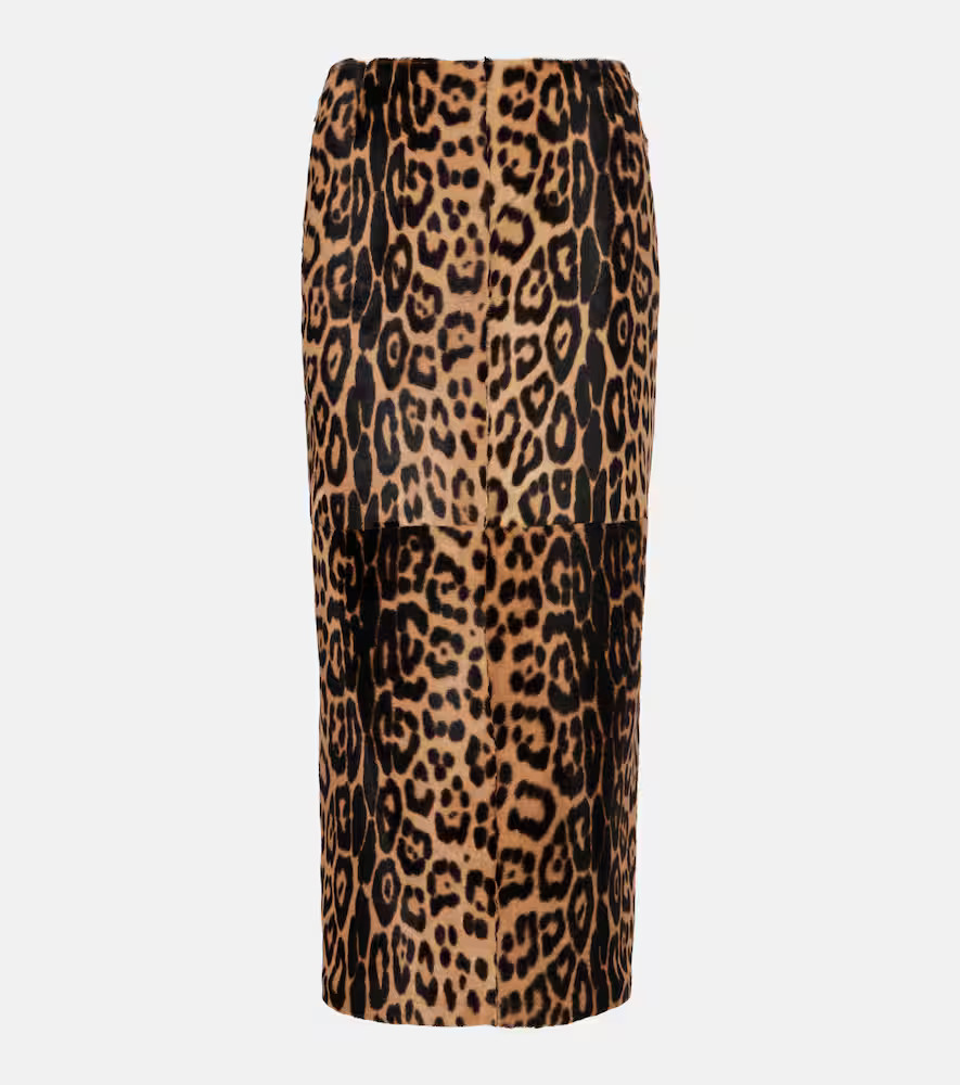 Nour Hammour Elyse leopard-print shearling pencil skirt | Mytheresa (US/CA)