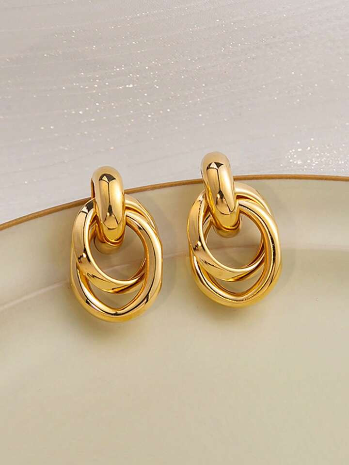 1pair Fashionable Zinc Alloy Circle Drop Earrings For Women For Daily Decoration | SHEIN