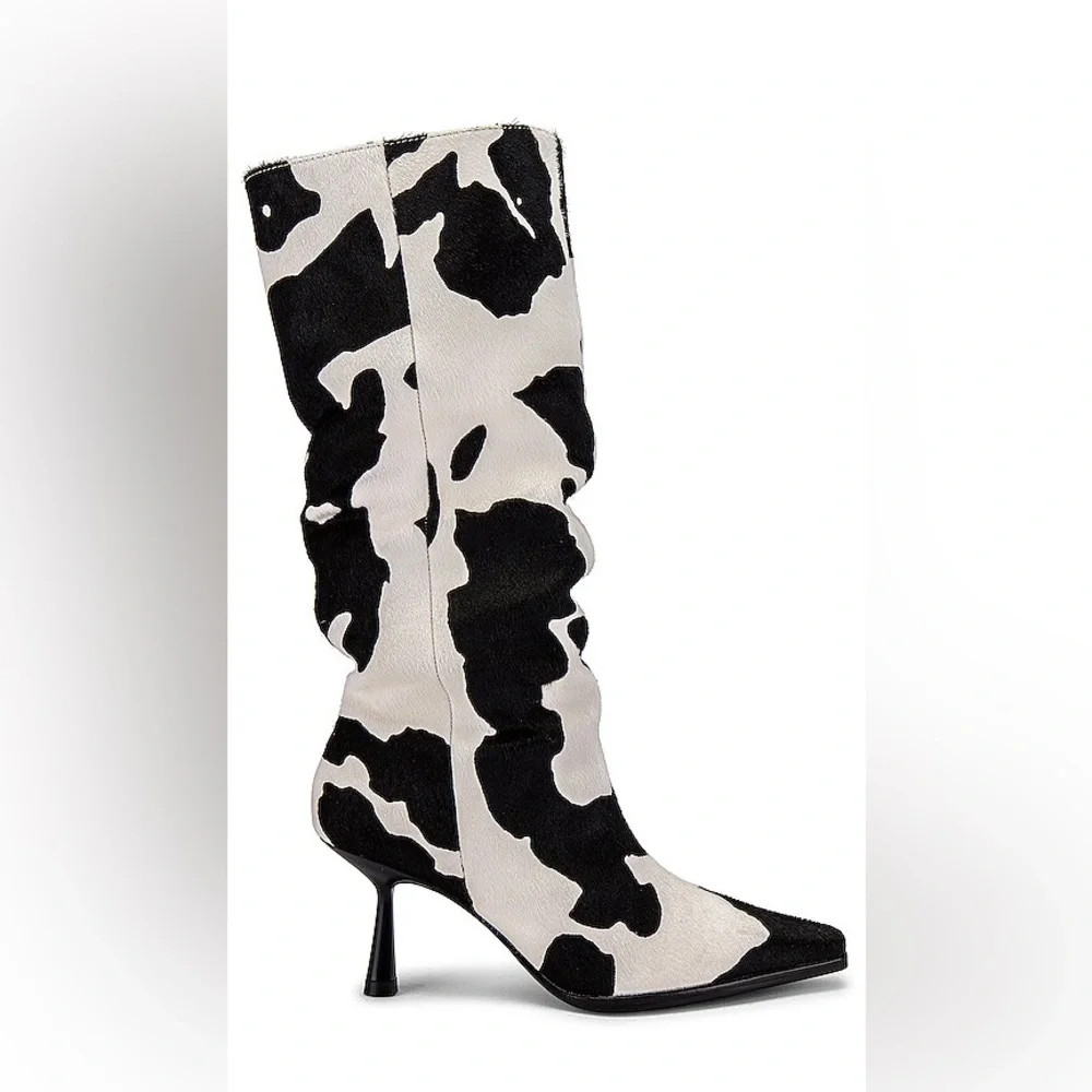NEW Revolve Song of Style Bea Cow Hide Print Kitten Heel Boots Black White 6 | Poshmark