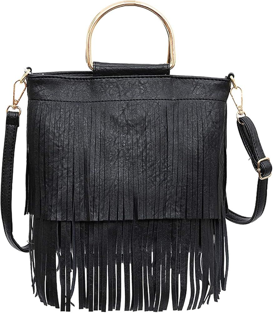 CHIC DIARY Women's Crossbody Bag Leather Tassel Shoulder Handbag Clutch Purse | Amazon (US)