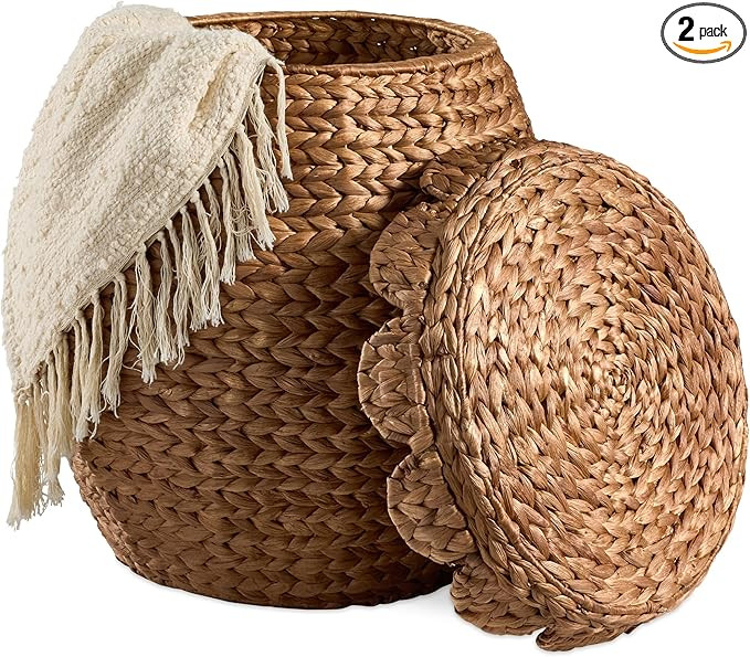 Best Choice Products Scalloped Multipurpose Hyacinth Storage Basket, Plant Décor, Handwoven Orga... | Amazon (US)