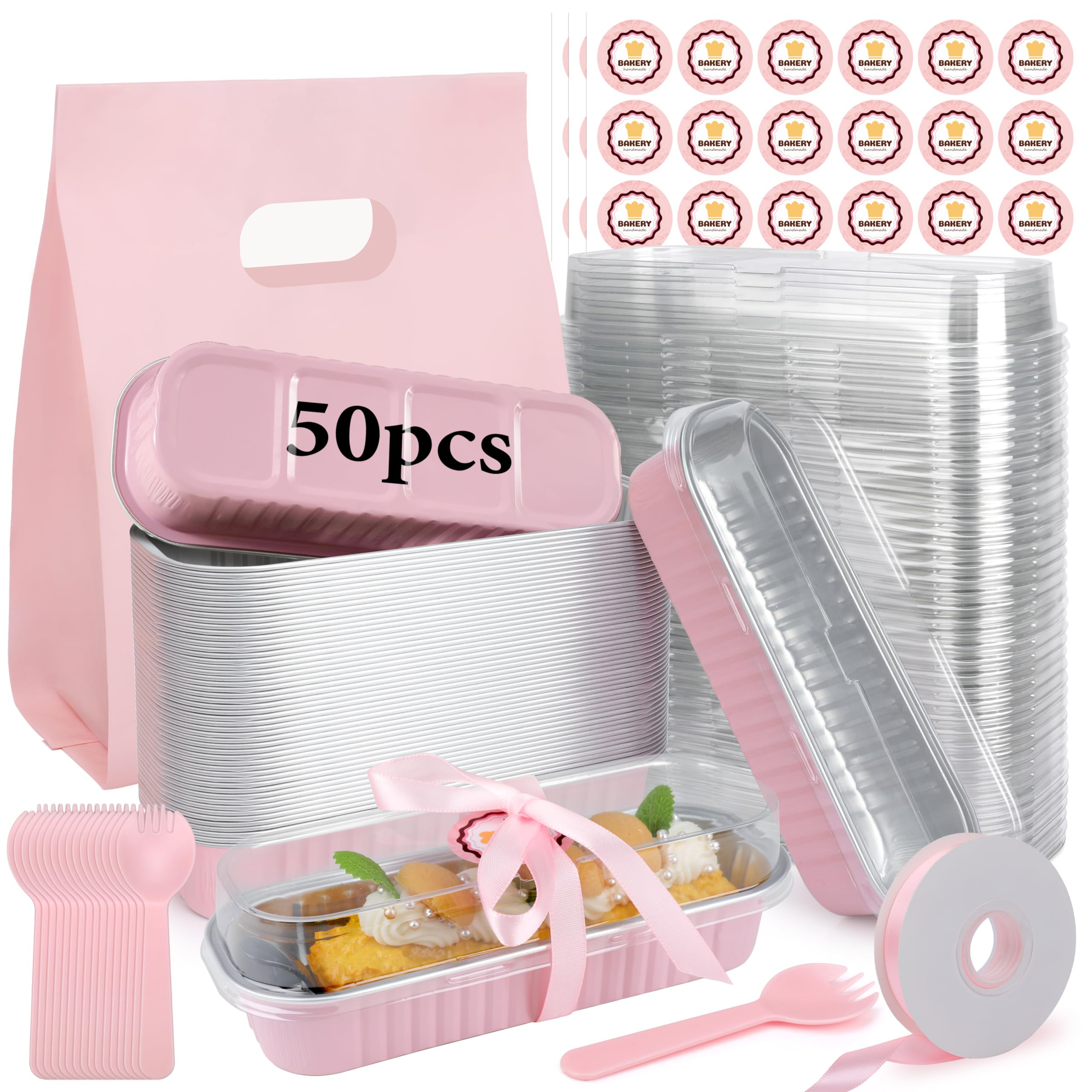 OcePor 50 Pack Mini Loaf Pans With Lids，Mini Cake Pans With Lids and Spoons，6.8oz Bread Loaf ... | Amazon (US)