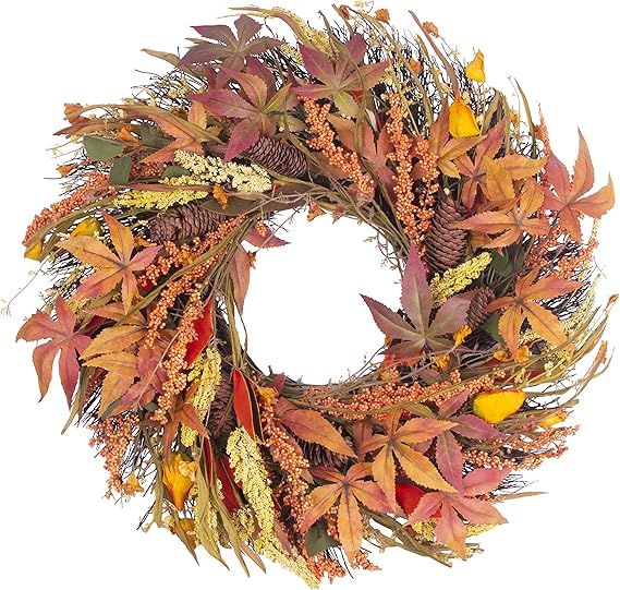 SZAT PRO Fall Wreath 24 Inches Large Farmhouse Autumn Harvest Wreaths with Straw Wheat Maple Leaf... | Amazon (US)