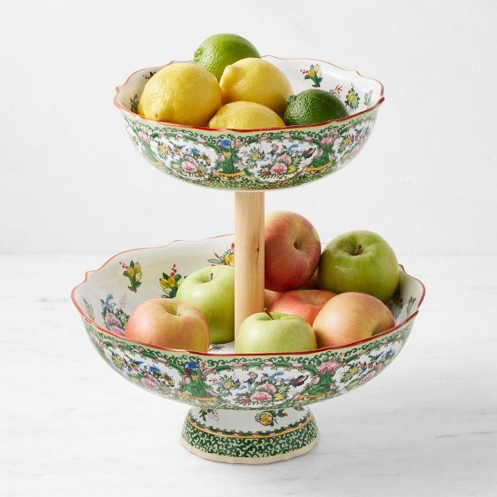 Williams Sonoma Famille Rose Two Tier Porcelain Fruit Bowl | Williams-Sonoma