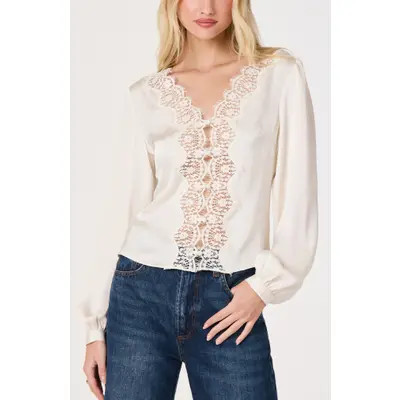 ASTR the Label Benote Lace Top in Cream at Nordstrom, Size Small | Nordstrom