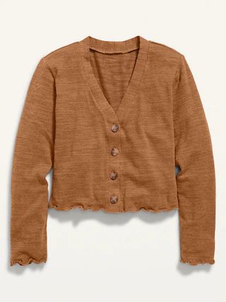 Cropped Slub-Knit Button-Front Cardigan Sweater for Girls | Old Navy (US)