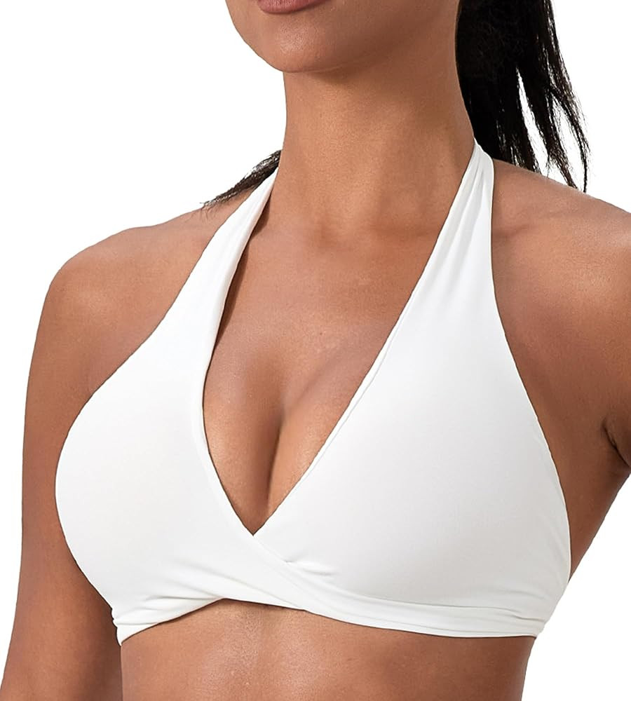 Halter Sports Bras for Women Low Impact Removable Padded Top Open Back Yoga Workout V-Neck Bras | Amazon (US)