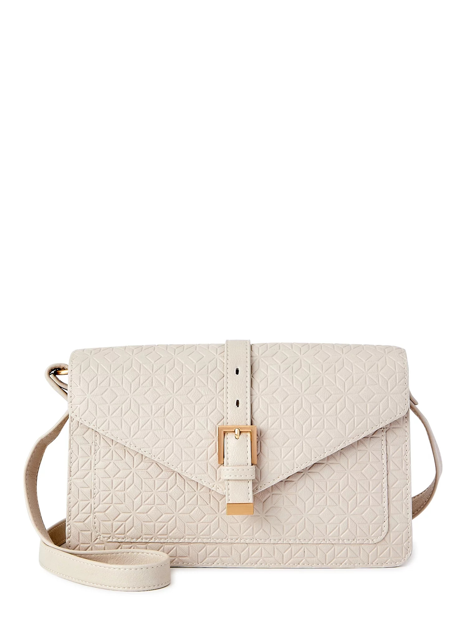 Time and Tru Women's Lori Front Flap Crossbody Handbag Papyrus Beige | Walmart (US)