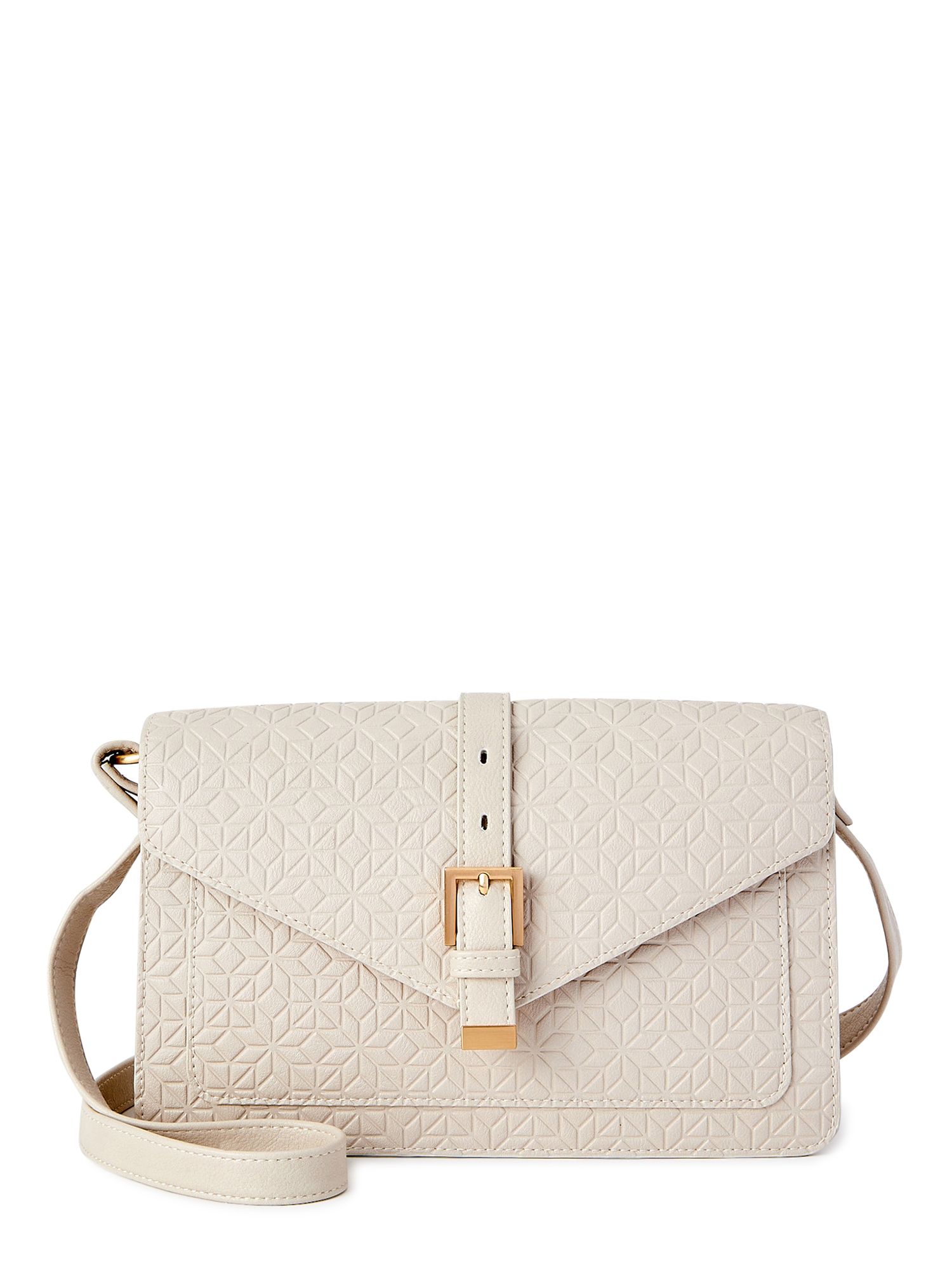 Time and Tru Women's Lori Front Flap Crossbody Handbag Papyrus Beige | Walmart (US)