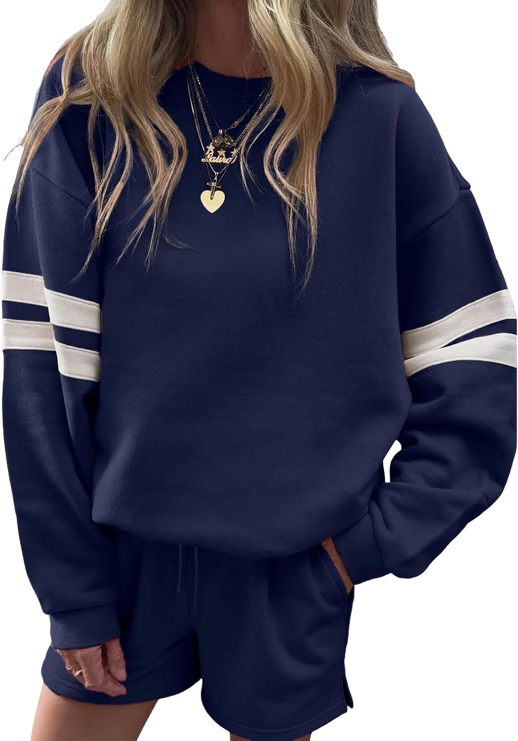 SELINK Women 2 Piece Outfits Sweatsuit Casual Pullover and Shorts Sets | Amazon (US)