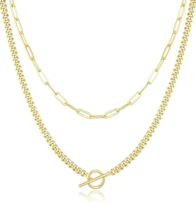 Jewlpire Gold Layered Necklaces for Women, Dainty Gold Necklace for Women, 14k Plated Gold Chain ... | Amazon (US)