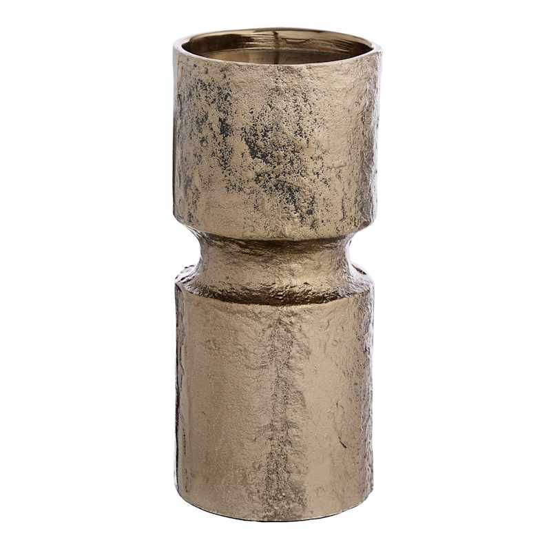 Gold Pillar Candle Holder, 8", Aluminum, sold by At Home | At Home