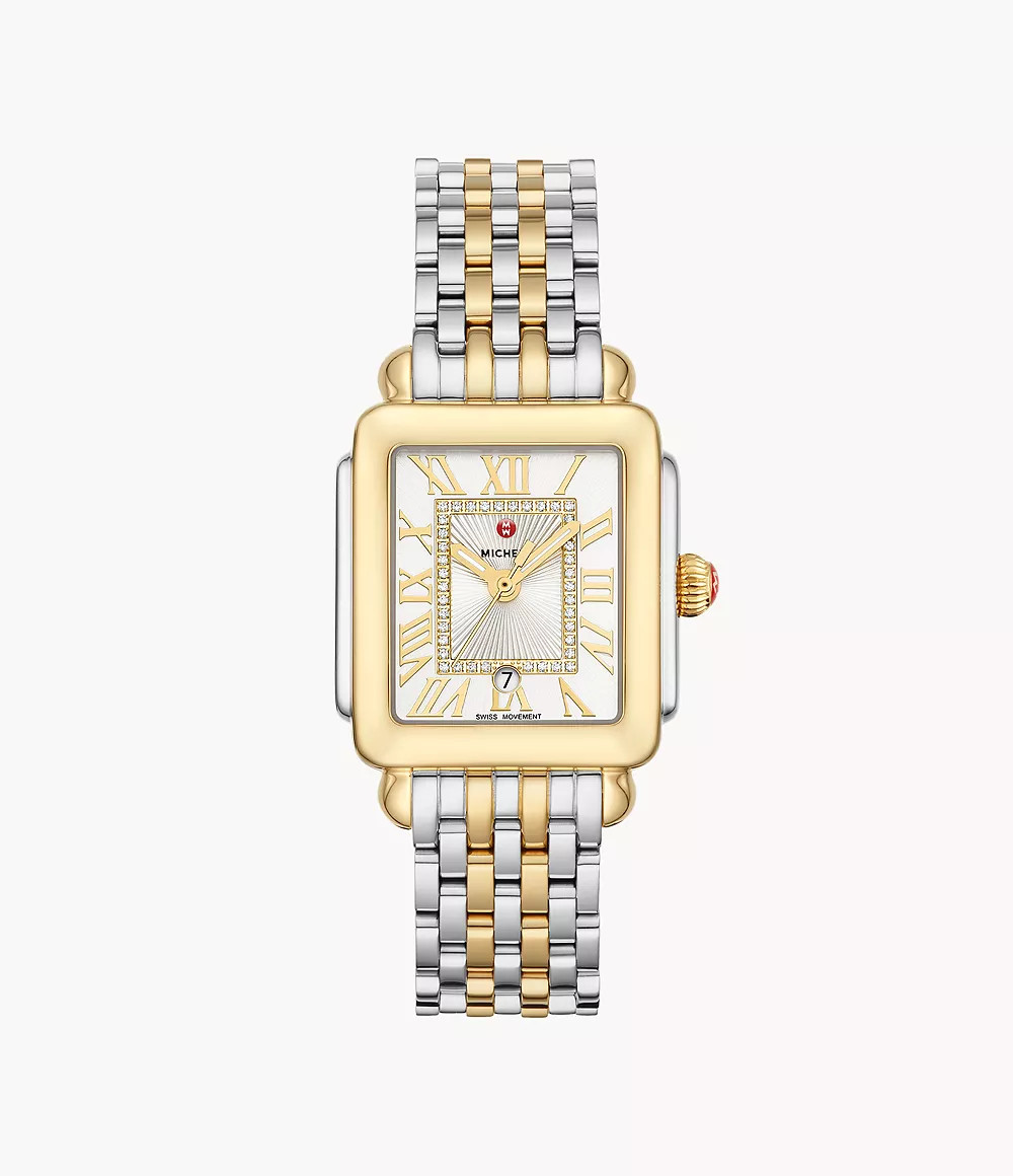 Deco Madison Mid Two-Tone 18K Gold-Plated Diamond Dial Watch | Michele Watches