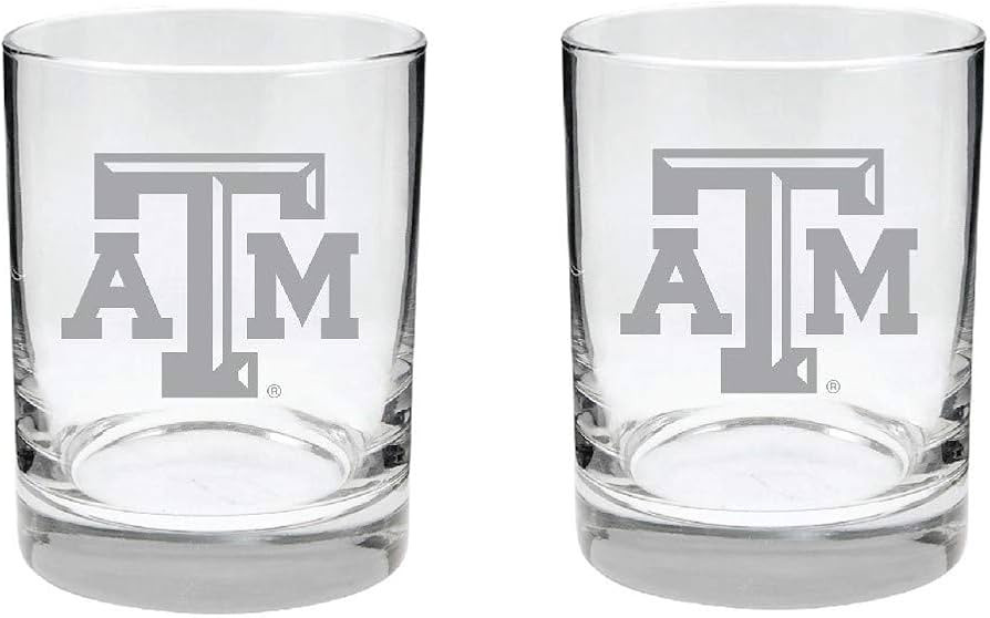 Texas A & M Aggies 2-Sided, Etched Satin Finish, Rock (or Whiskey) Glass - Set of 2 | Amazon (US)