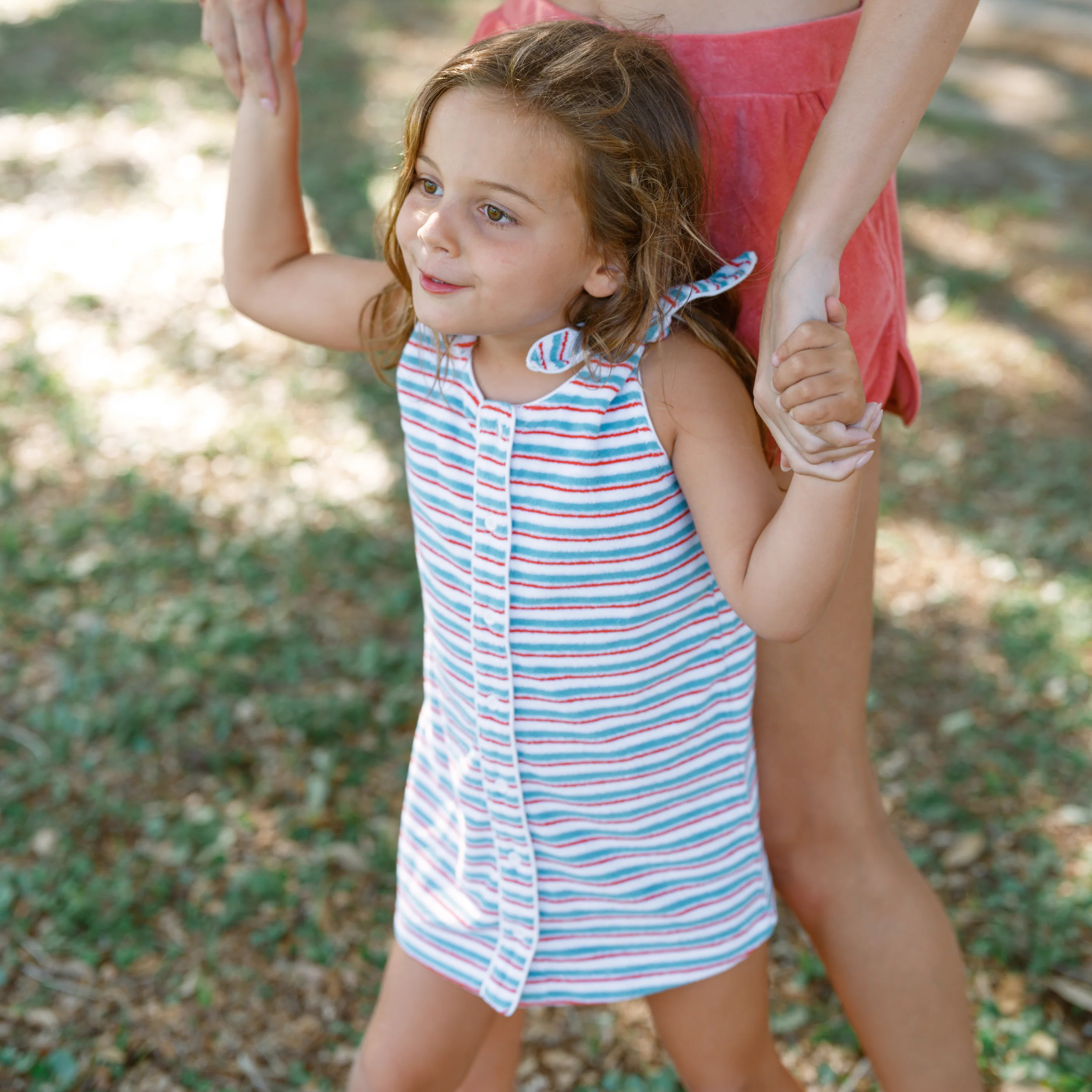 girls jetty stripe french terry tie knot dress | Minnow